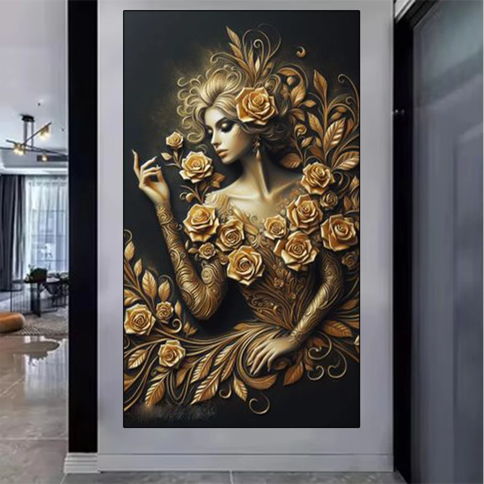 5D DIY الماس اللوحة الذهب الجمال زهرة فسيفساء التطريز دائرة كاملة مربع المياه الماس ديكور المنزل الصورة