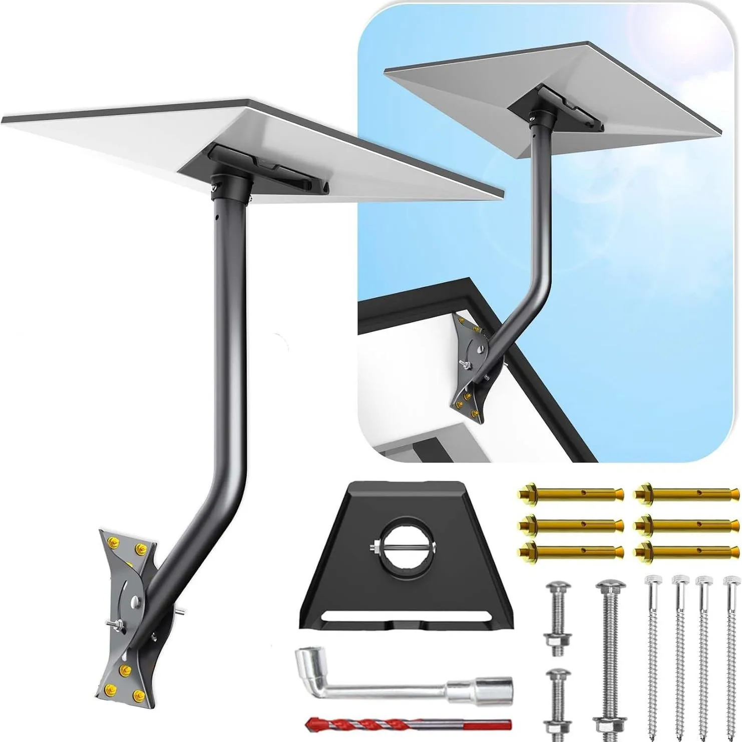 DZ Bent Pipe Signal Receiver Mount Bracket, Adjustable Wall Roof Installation Mounting Kit