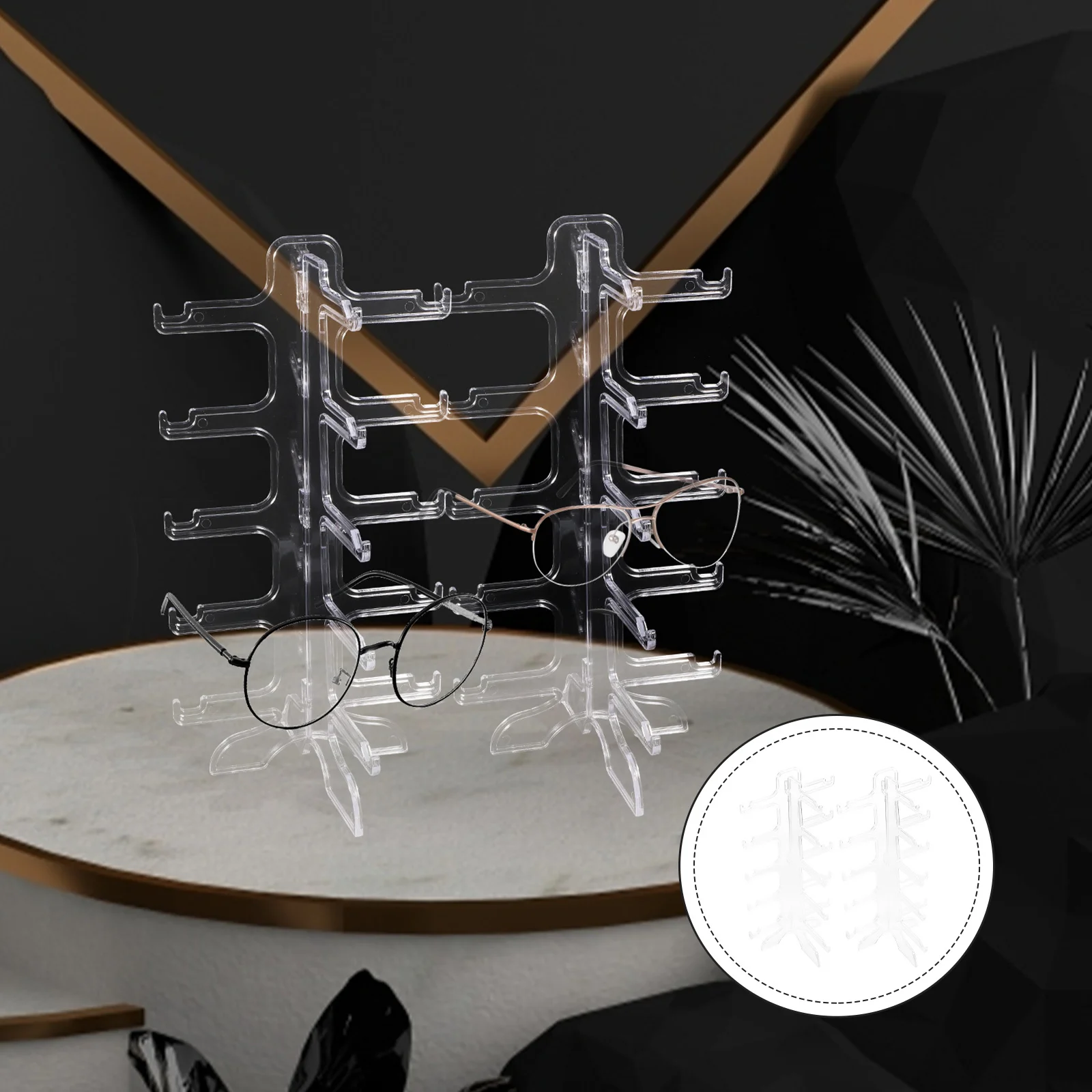 

2Pcs Glasses Display Stand Clear Eyeglasses Holder Riser Multi-Tier Sunglasses Organizer Stand for Desk Closet Countertop