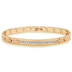 MxGxFam ( 19.5 cm x 6 mm ) Gold Plated 18 k Rhinestone Watch Bracelet For Women Men Fashion Jewelry New Good Quality