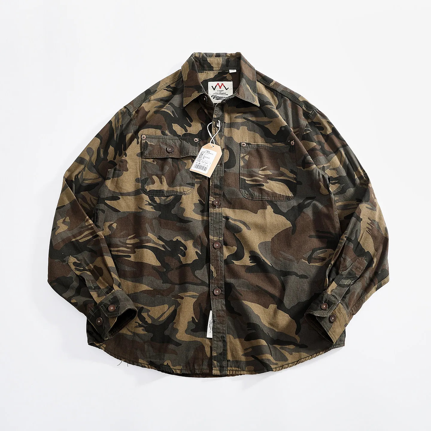 Outdoor functional style retro workwear long-sleeved shirt men's heavy canvas distressed loose trendy casual jacket