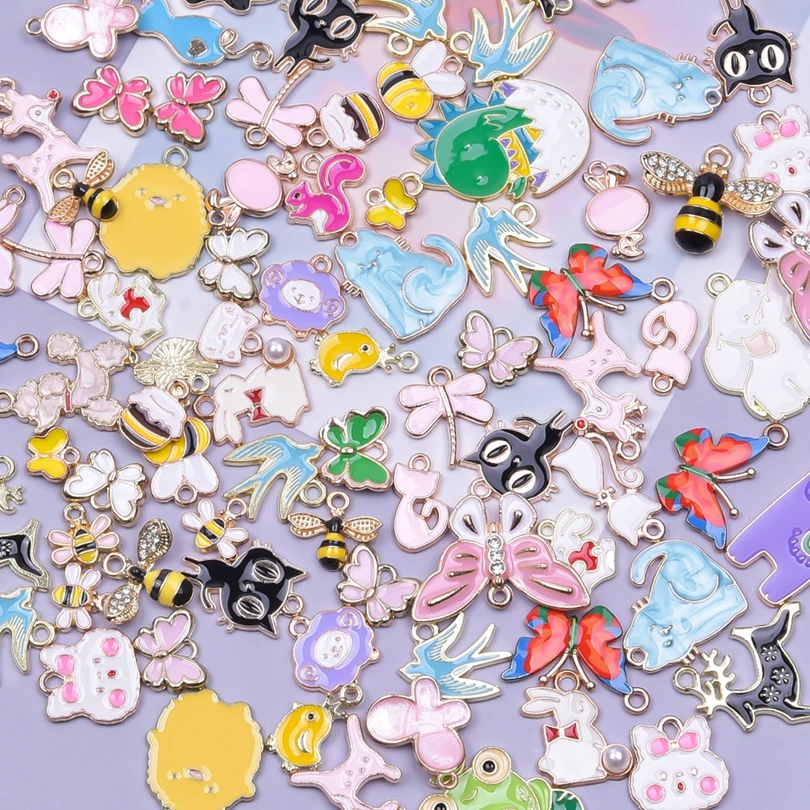 30Pcs Colorful Random Mix Vegetables Furits Department Store Dessert Enamel Pendants DIY For Jewelry Making Alloy Accessories