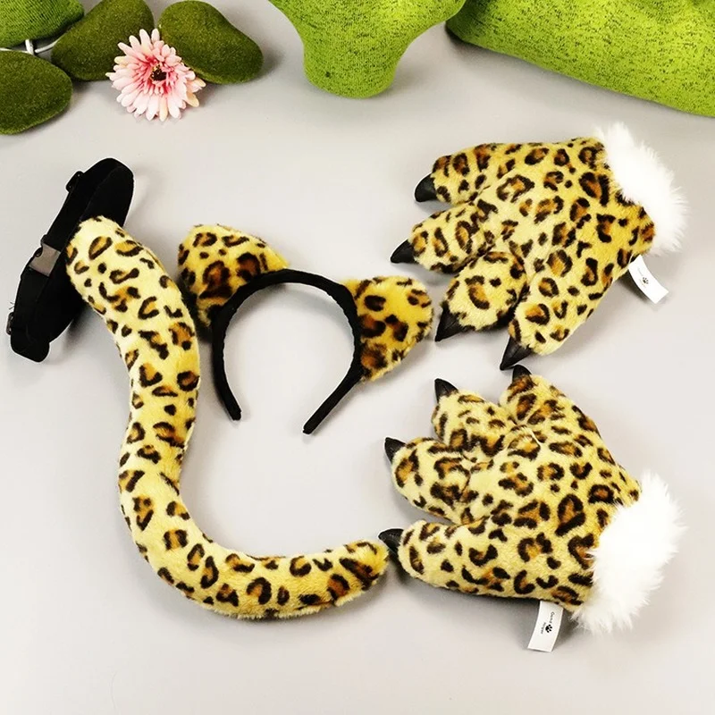 

Party Children Plush Panda Dinosaur Tiger Tail Ears Headband Gloves Gift Animal Hair Bands Birthday Halloween Costume Cosplay