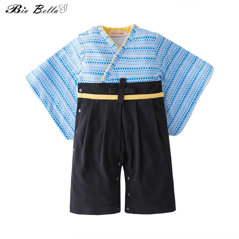 

Japanese Style Baby Boys Rompers Cotton Boy Triped Jumpsuit Kids Traditional Asian Clothes