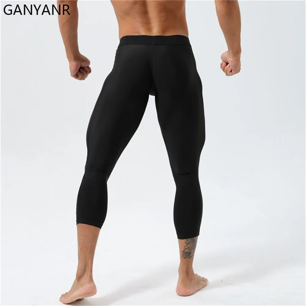 GANYANR Running Tights Men Fitness Training Track Compression Workout Gym Pants Long Trousers Leggging Joggings Sports Quick Dry