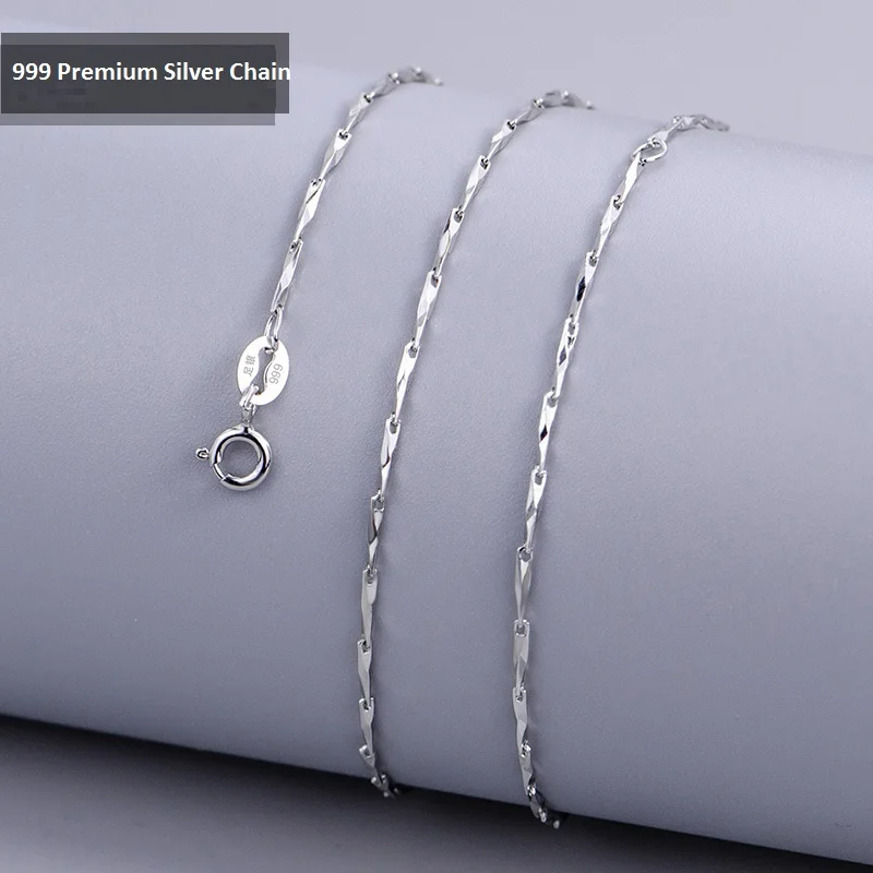 Premium 999 Silver simple necklaces plain neck chain Jewelry DIY making supply Sparkle DIamond-shaped everyday adjustable chain