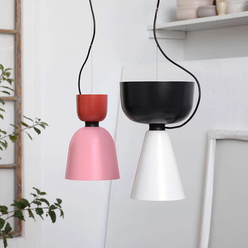 Nordic Home Decor Minimalist Macaron Colors Iron Conical Cylindrical Freely Matched Cord Hanging Droplights Pendant Lights