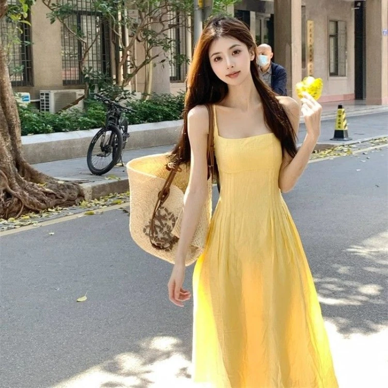 

Gentle Style Suspender Dress for Women 2025 Spring and Summer New Style Coffee Break French Fresh Sweet Tangerine