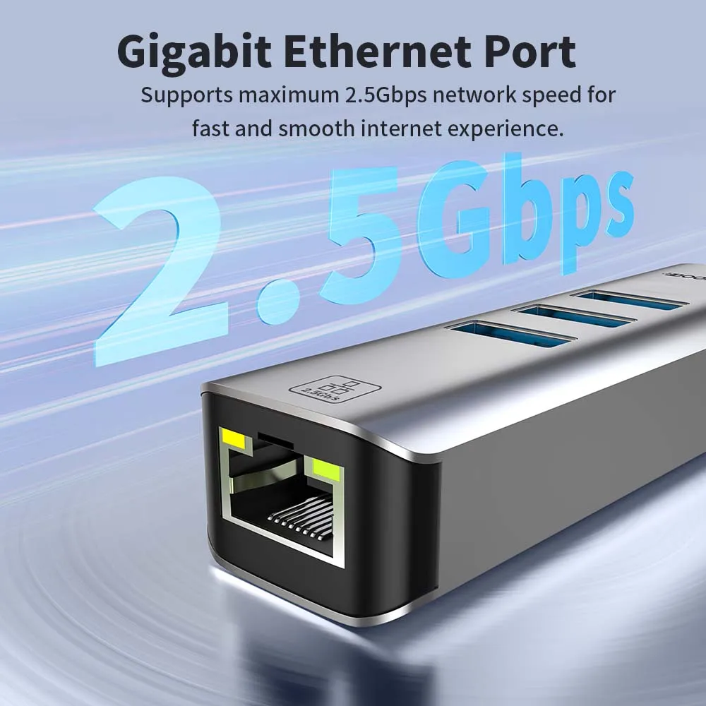 Doonjiey 4 in 1 2500Mbps USB 3.0 Type-C To RJ45 Network Card HUB 2.5G Ethernet Adapter Converter Lan Hub For PC Laptop Windows