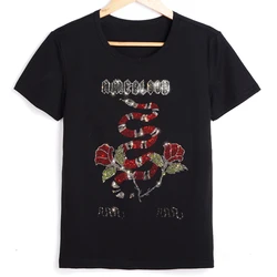 Tops Women 2022 New Summer Short Sleeves t-shirts Diamond Hot Sale Snake Print Women's clothing Big Size