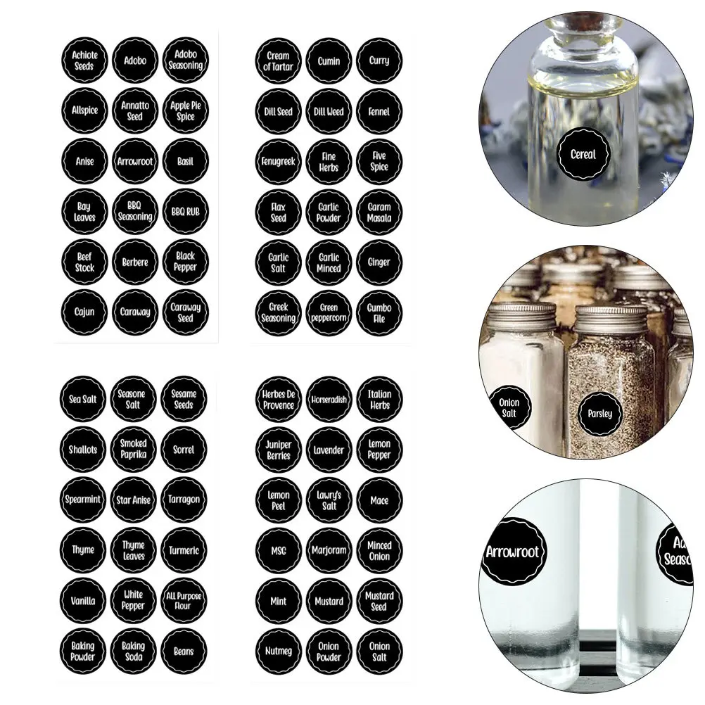 

144Pcs Spice Name Stickers Premium Clear Labels with Black White Text for Spice Jars Containers Kitchen Pantry Restaurant Buffet