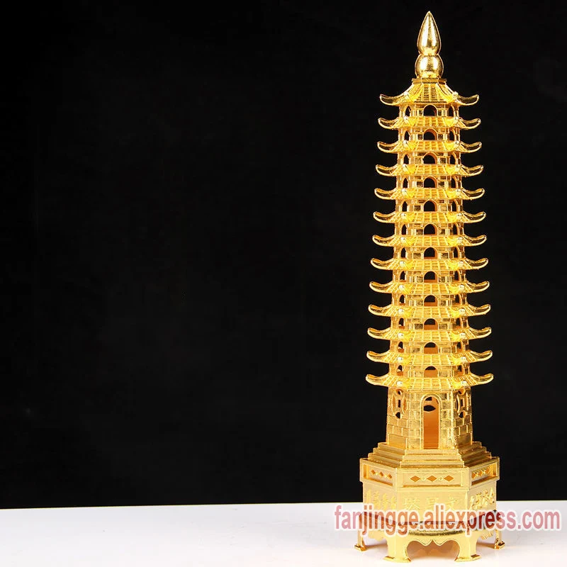 Hot Sale Feng Shui Zinc Alloy 3D Model Chinese Wenchang Pagoda Tower Crafts Statue Souvenir Home Decoration Metal Handicraft