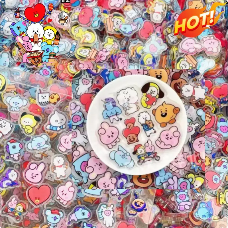 100 Mini BT21 Acrylic Plate DIY Accessories for Decorating Cute Fridge Magnets Phone Case Materials Anime Cartoon Gifts and Toys