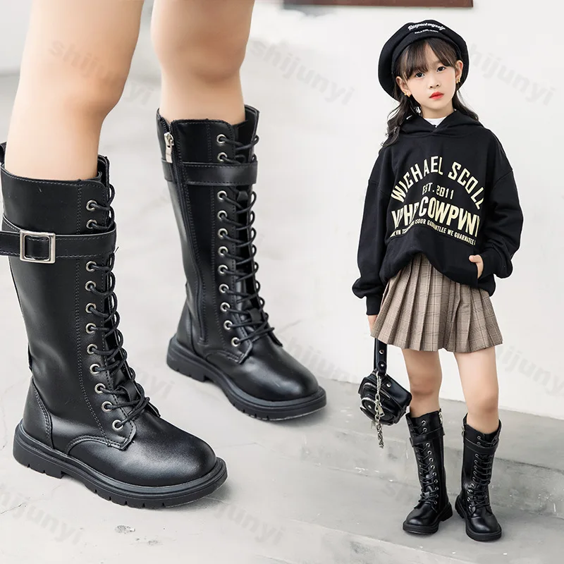 

Autumn/Winter New Girl Boots 2025 Fashion Platform Zipper Knee-High Boots Soft Plush Warm Buckle Up Outdoor Kids High Boots