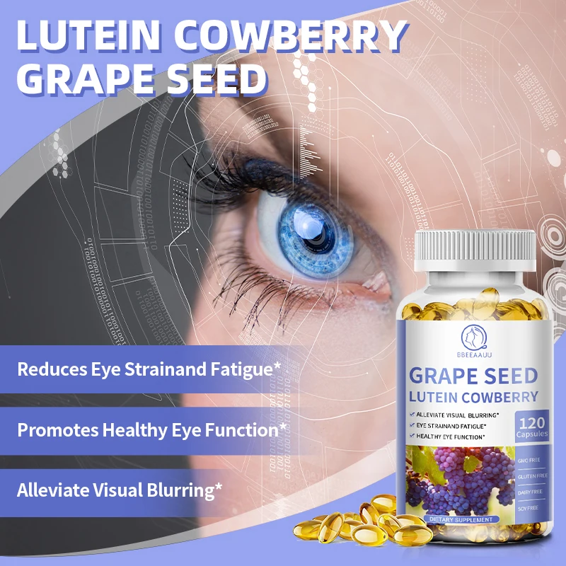 BBEEAAUU Grape Seed Lutein Capsules Eye Vitamins Support Vision Health Improve Eye Fatigue,Dryness and Visual Blurring