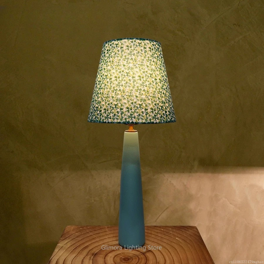 Cylindrical Teal Table Lamp: Liberty Fabric with Mid-Century Creative Design