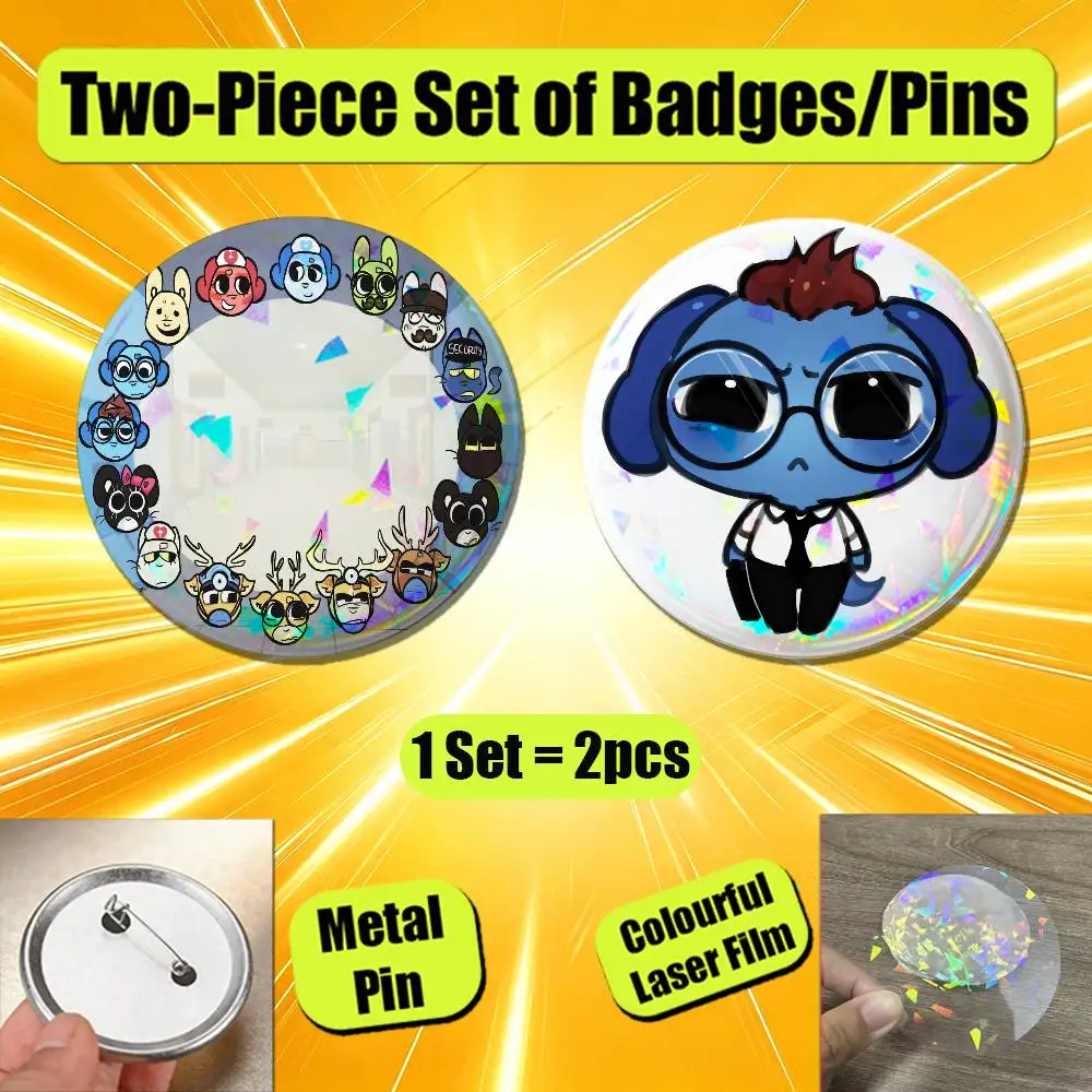 Pin Insignia 2 Pcs Set Round Button Emblem Laser Film Cosplay 25mm Custom For Animal Hospital Anomaly Secretary Badge