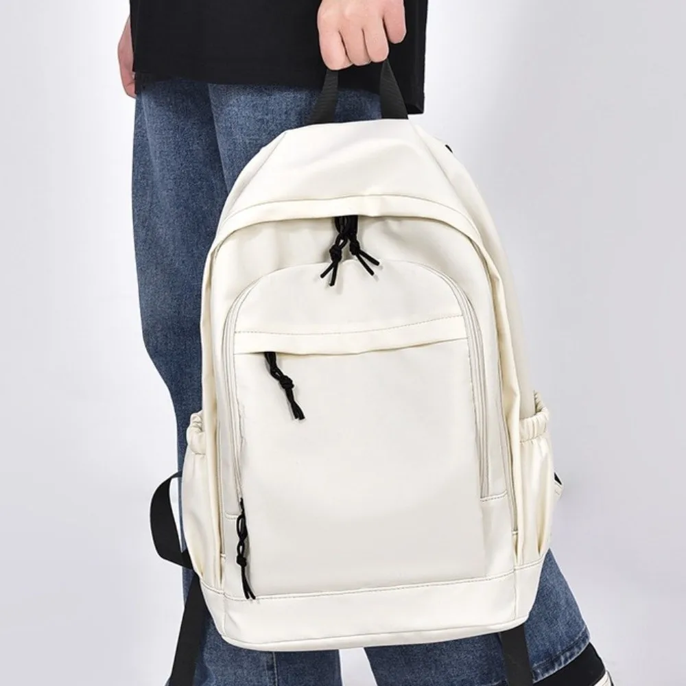 Ransel Laptop Kapasitas Besar Tahan Lama Tas Sekolah Siswa Tahan Air Kain Oxford Ransel Perjalanan Santai Warna Solid Pria Wanita