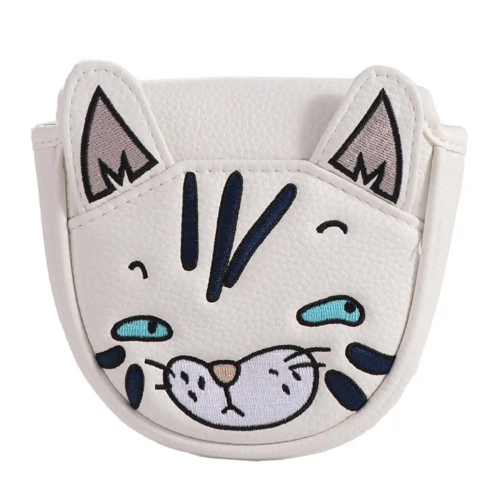 Cat Design Golf Headcover Magnetic Closure Double Flap Golf Putter Covers PU Leather Embroidery Golf Mallet Cover