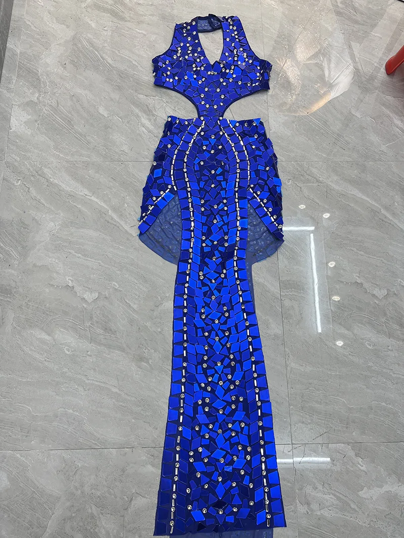 Hostess Sleeveless Long Sexy Evening Dress - Hanging Neck, Rhinestone Splicing, Slim Fit, Hot Girl Lenses Women Vallentain Dress