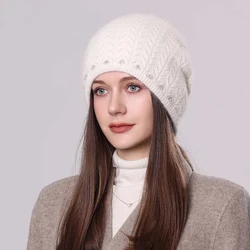 Hat Winter Women Angora Knit Beanie Double Layer Warm Accessory For Cold Weather Autumn Sports Skiing Outdoor Holiday