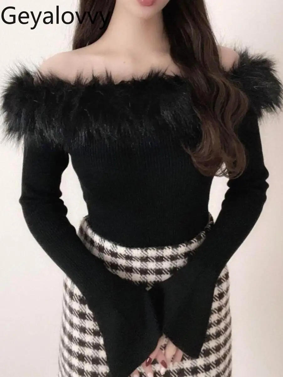 

Autumn New Japanese Style Sweet Girls Off-Shoulder Solid Color Knitted Sweater Japanese Style Versatile Long Sleeve Pullover