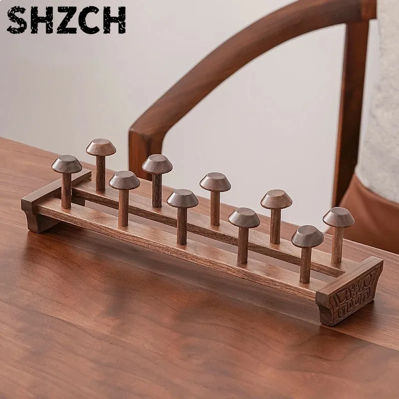 Walnut Wood Kung Fu Tea Cup Rack Drip Tray Water Drain Storage Holder for Chinese Tea Ceremony