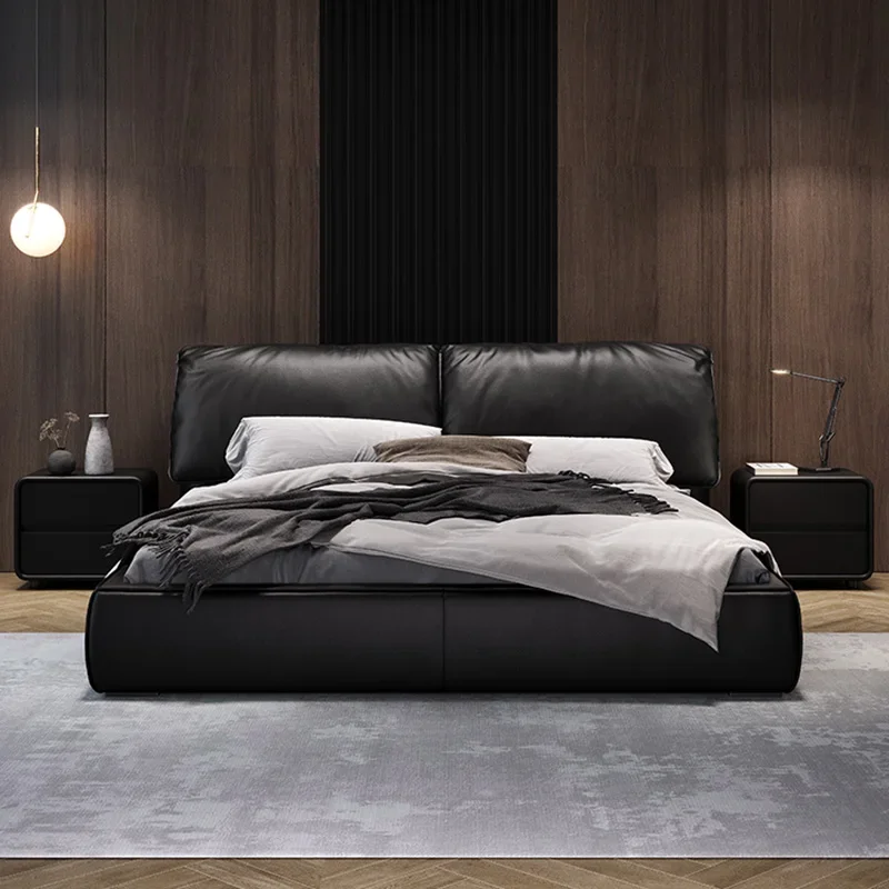 

Modern Aesthetic Couple Bed Black Minimalist Queen Size Double Bed Storage Space Cama De Casal Luxuosa Bedroom Furniture