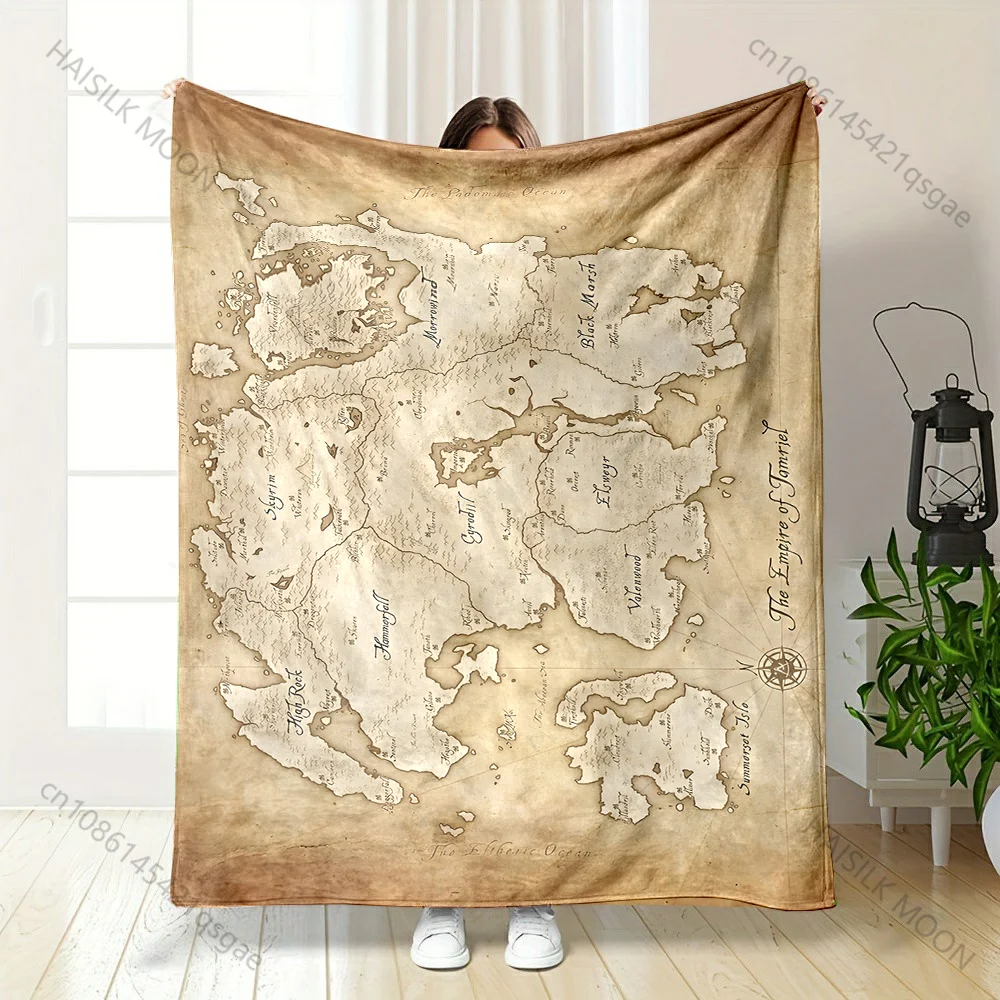 Multiple sizes Epic-style fantasy map  Print Blanket Warm Soft Suitable for All Seasons for Home Sofa Travel Camping Picnics RV