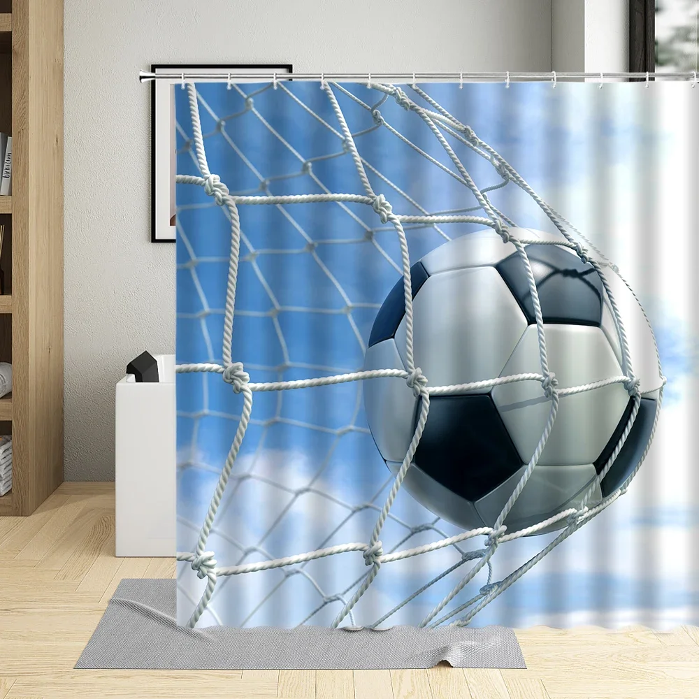 Football Sports Design Shower Curtain Polyester Fabric Waterproof Boys Home Decor Screens With Hooks Cartoons Bathroom Curtains