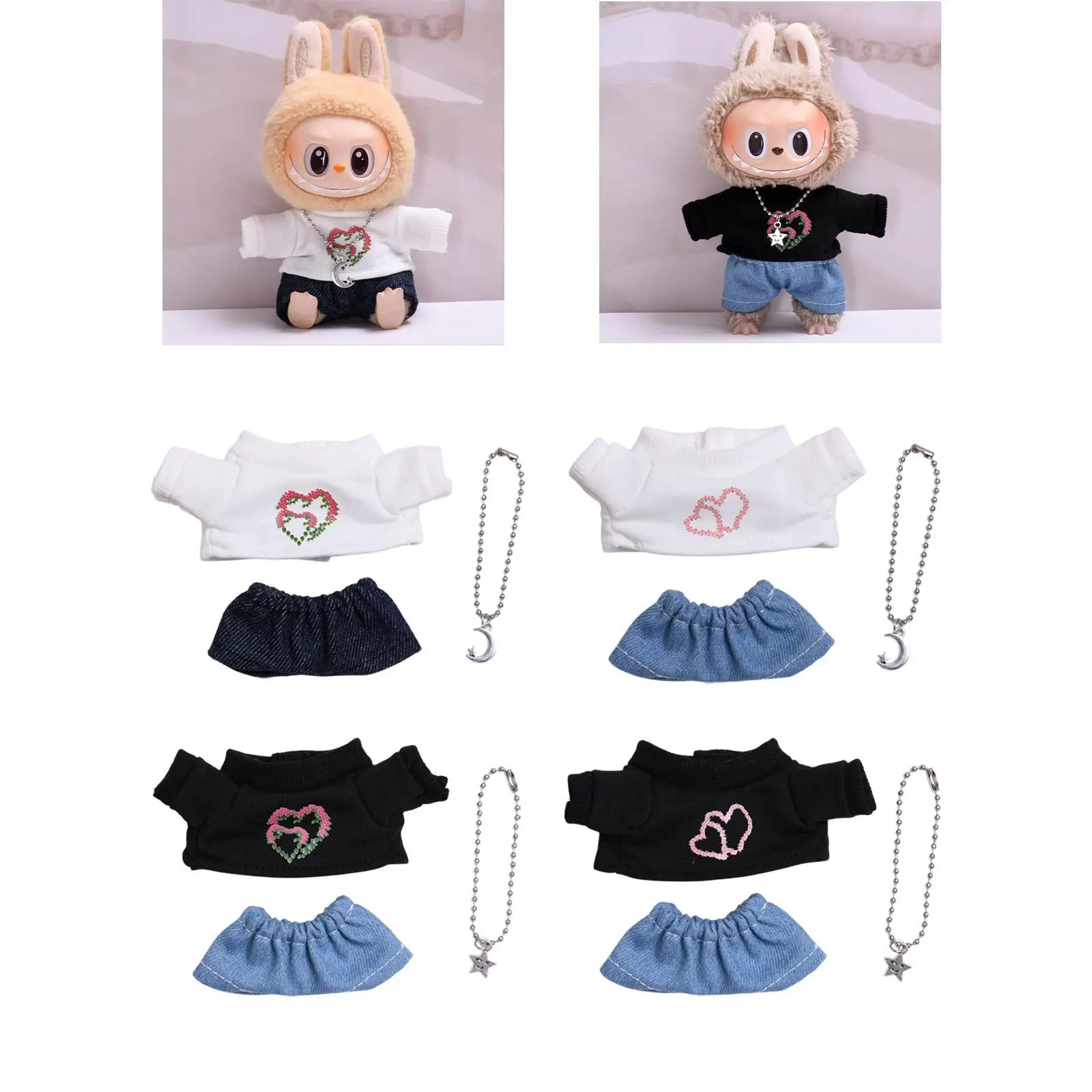 3Pcs Doll T-shirt Girl Doll Clothes Fashion Doll Accessories Cute Doll Clothing Doll Outfit for 15/17 Dolls Pendant Doll Gift