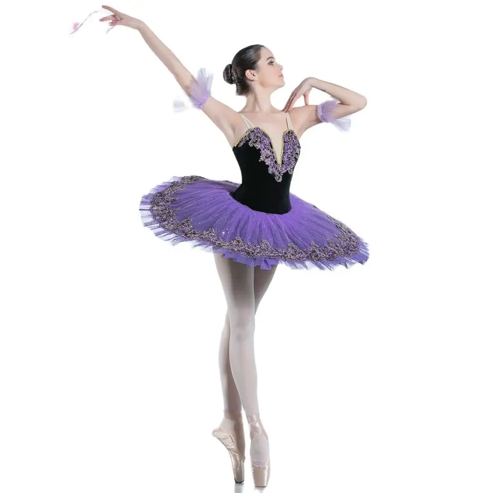 

Dancec Favourite Ballet Tutus BLL087 Stunning Pre-professional Ballet Tutu Black Velvet Bodice with Purple Trim Purple Tulle