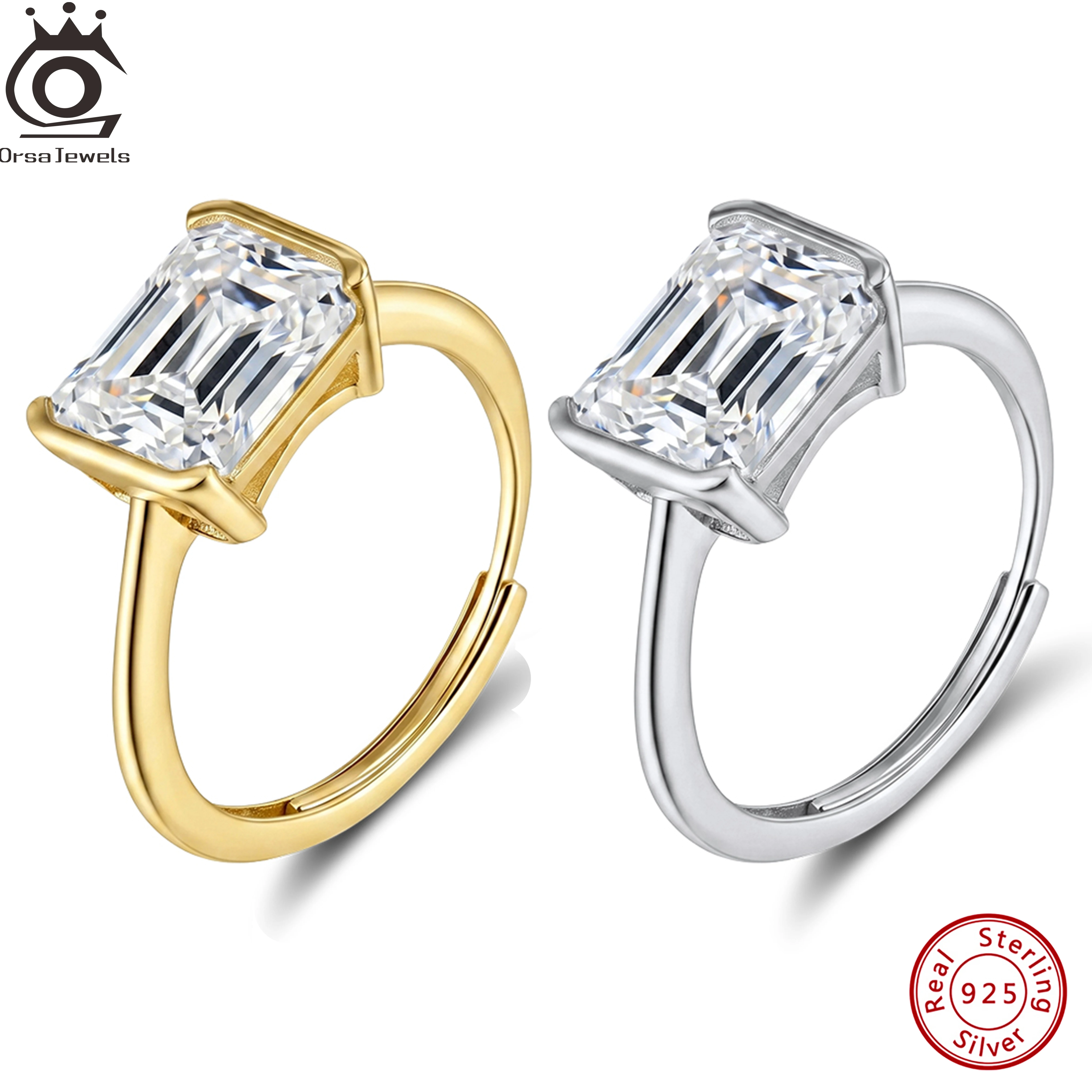 

ORSA JEWELS 925 Sterling Silver D Color Rectangle Moissanite Diamand Ring for Women Luxury Wedding Ring Elegant Jewelry MOR20