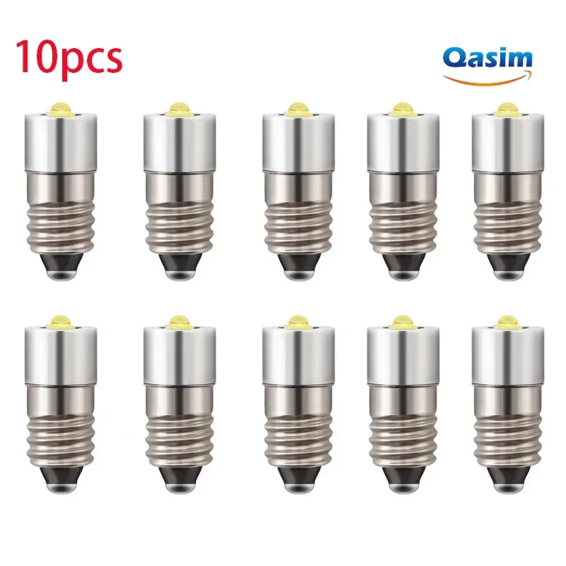 10PCS 7500K E10 Non-polar AC/DC 6V 6.3V to 24V 3535 Led 3W Bulb Arcade Cars Flashlight Headlight Interior Exterior Lights