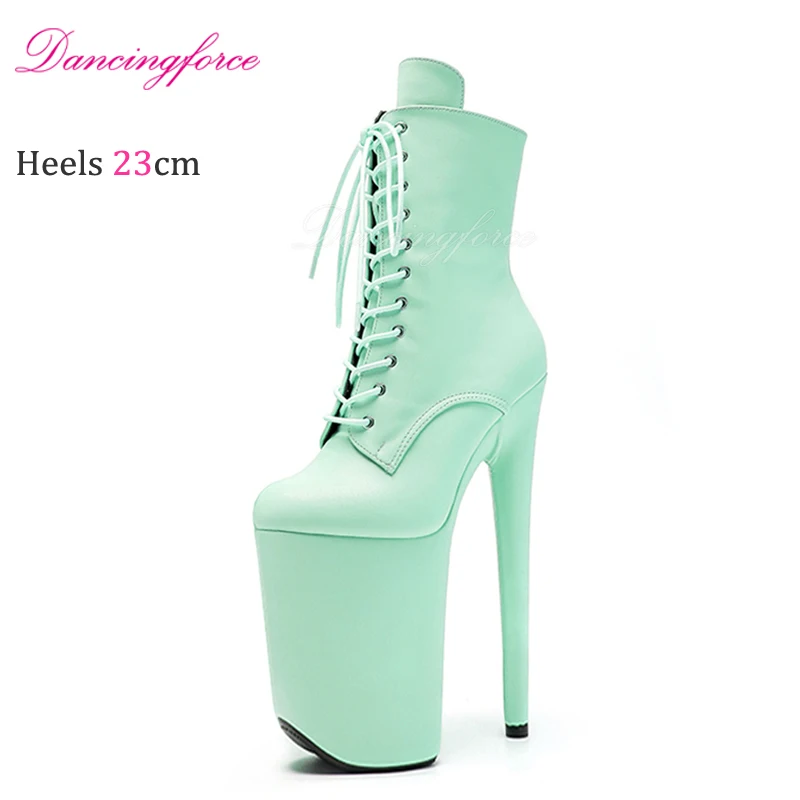 New Black Sexy 23Cm/9Inchs High Heels Platform Stripper Ankle Boots Knight Female High Pole Dance Shoes Women Fast Shipping