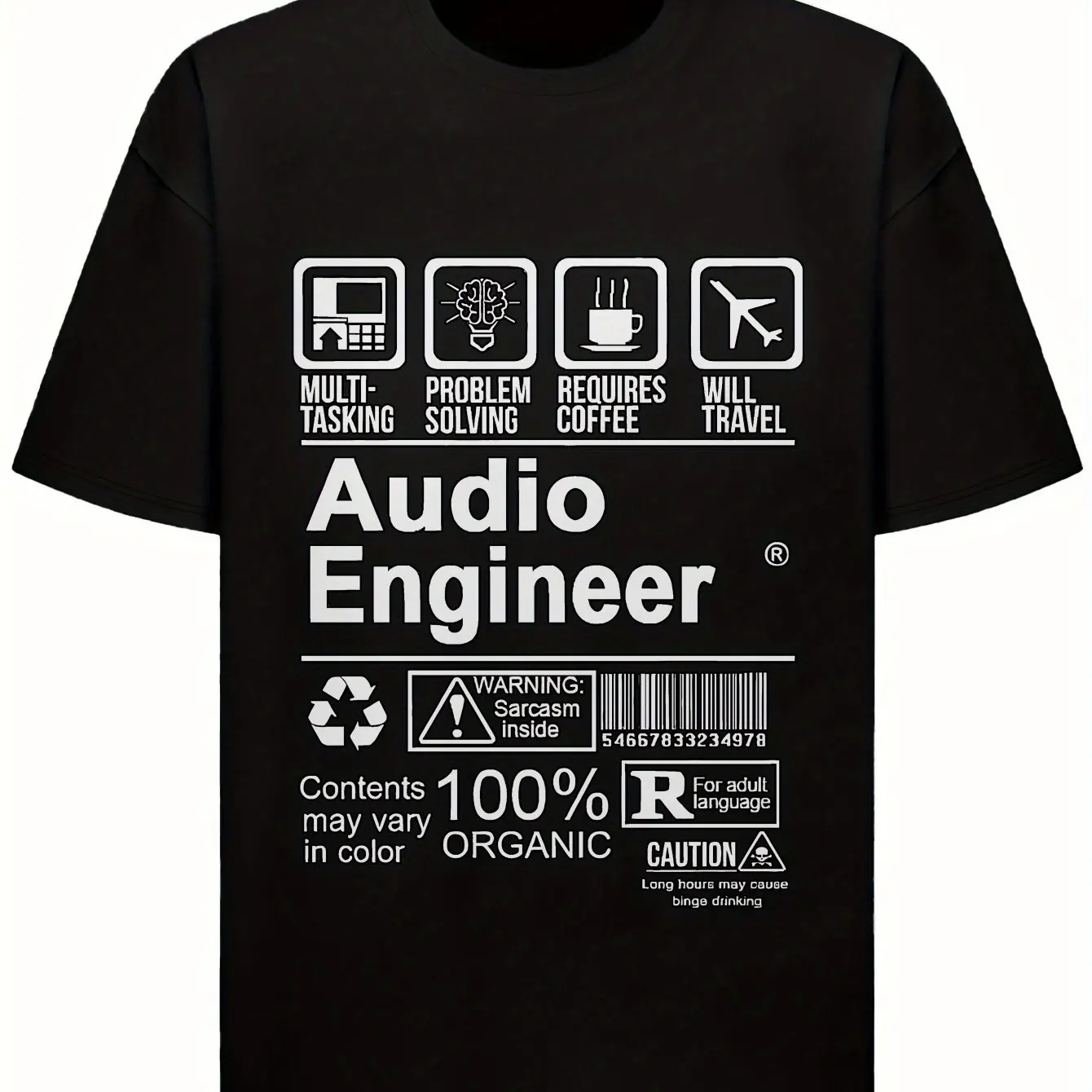 تي شيرت رجالي مضحك لمهندس الصوت جرافيك، هدية ساخرة لحل المشكلة لمهندسي الصوت، تي شيرت ناعم أسود برقبة دائرية