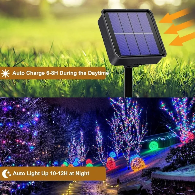 Solar Lights Outdoor Dusk to Dawn Solar Fairy Lights Waterproof 8 Modes Solar Christmas Lights for Outside Patio Garden