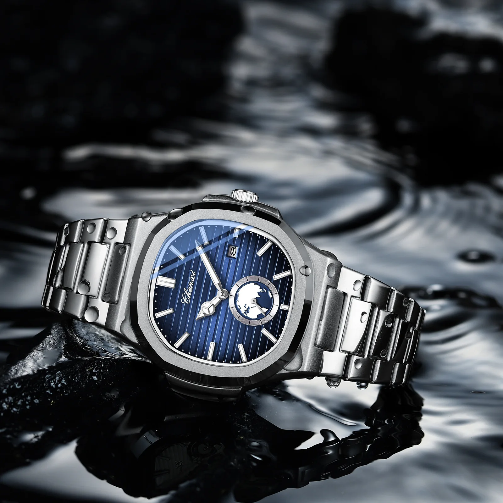

Men's Watch New Fashion Business Men's Watch Steel Belt Calendar Small Second Disc Watch