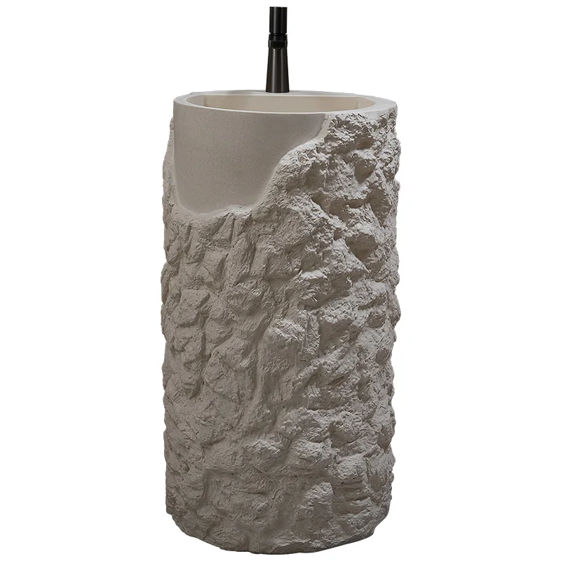 

Wabi Sandy Wind Personalized Wash Basin Designer Integrated Floor-to-ceiling Wash Table Creative Art Homestay Round Column Basin