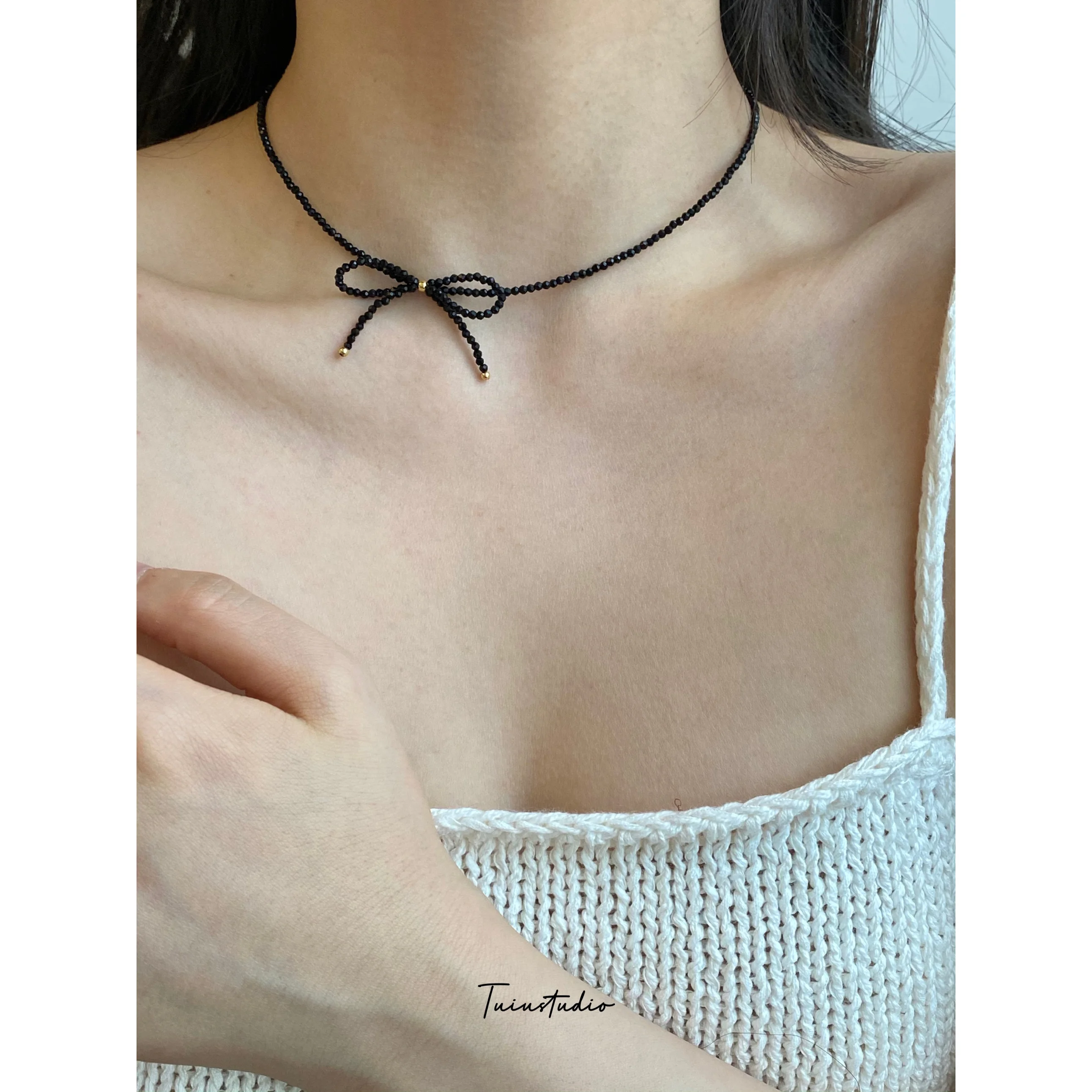 

Bla arp Crystal Knot Handmade Beaded Clavicle Chain Pure Desire Sle Nelace Choker Faion Jewelry for Women