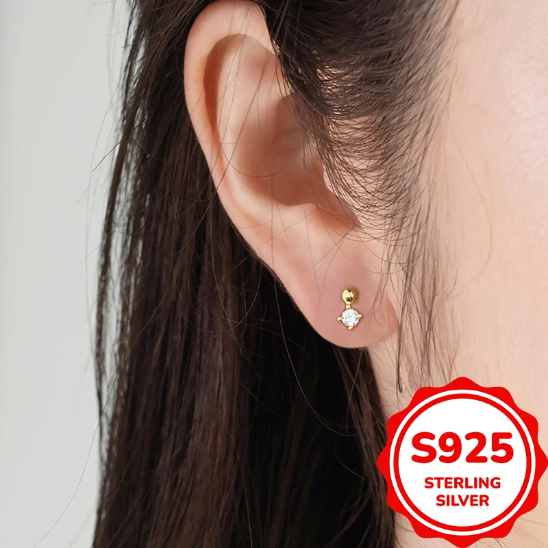 

S925 sterling silver earrings for women niche design high-end feeling and nourishing ear piercing ear bone nail zircon earrings