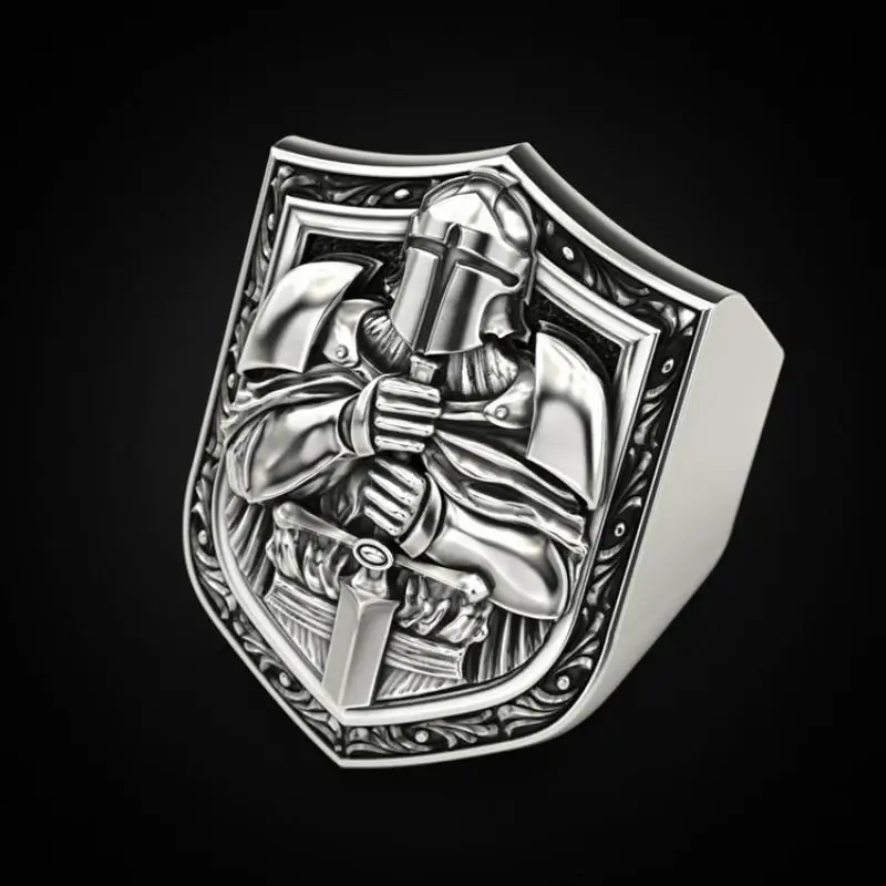 Mens Jewellery Luxury Designer Templar Shield Rings for Men Punk Party Biker Vintage Jewelry Stainless Steel Ring Anillo Hombre