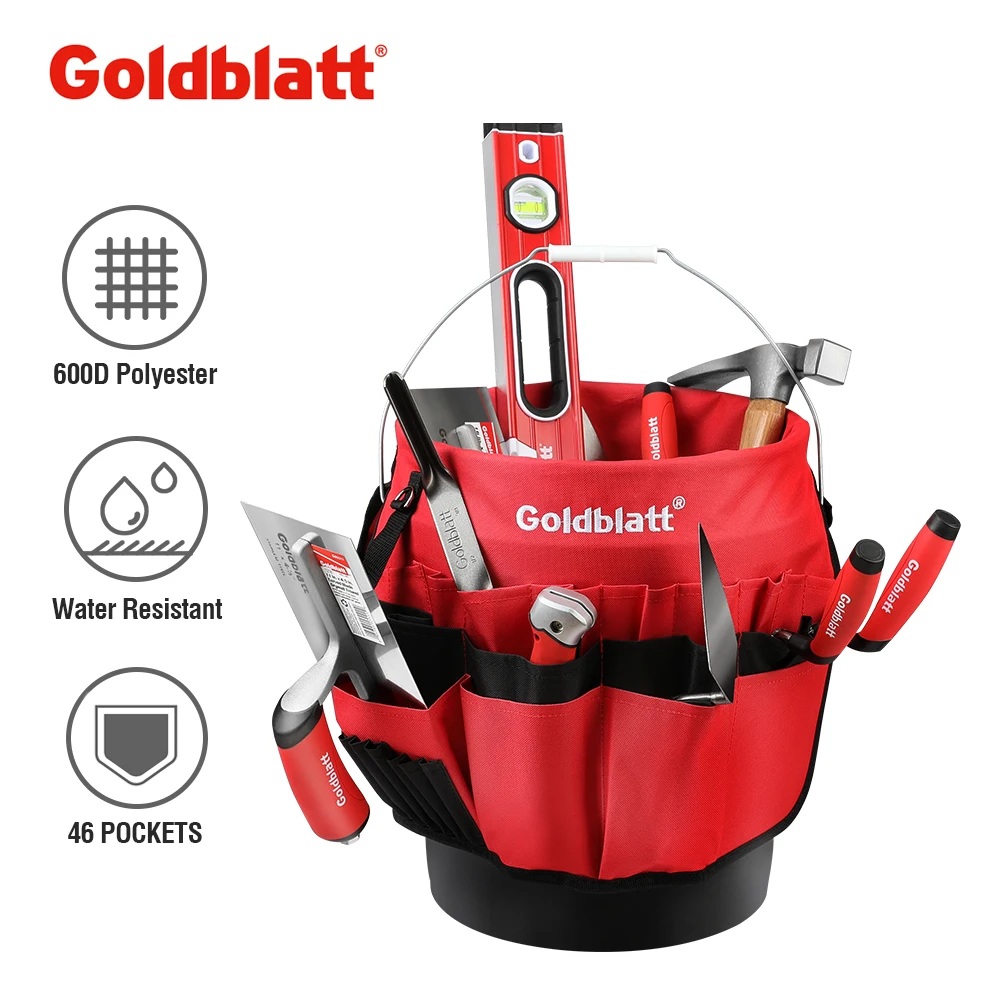 Goldblatt-バケットツールオーガナイザー、バケットポータブル、折りたたみ式ツールボックス、31収納ポケット、ツールコレクションバッグに適合、13〜19l