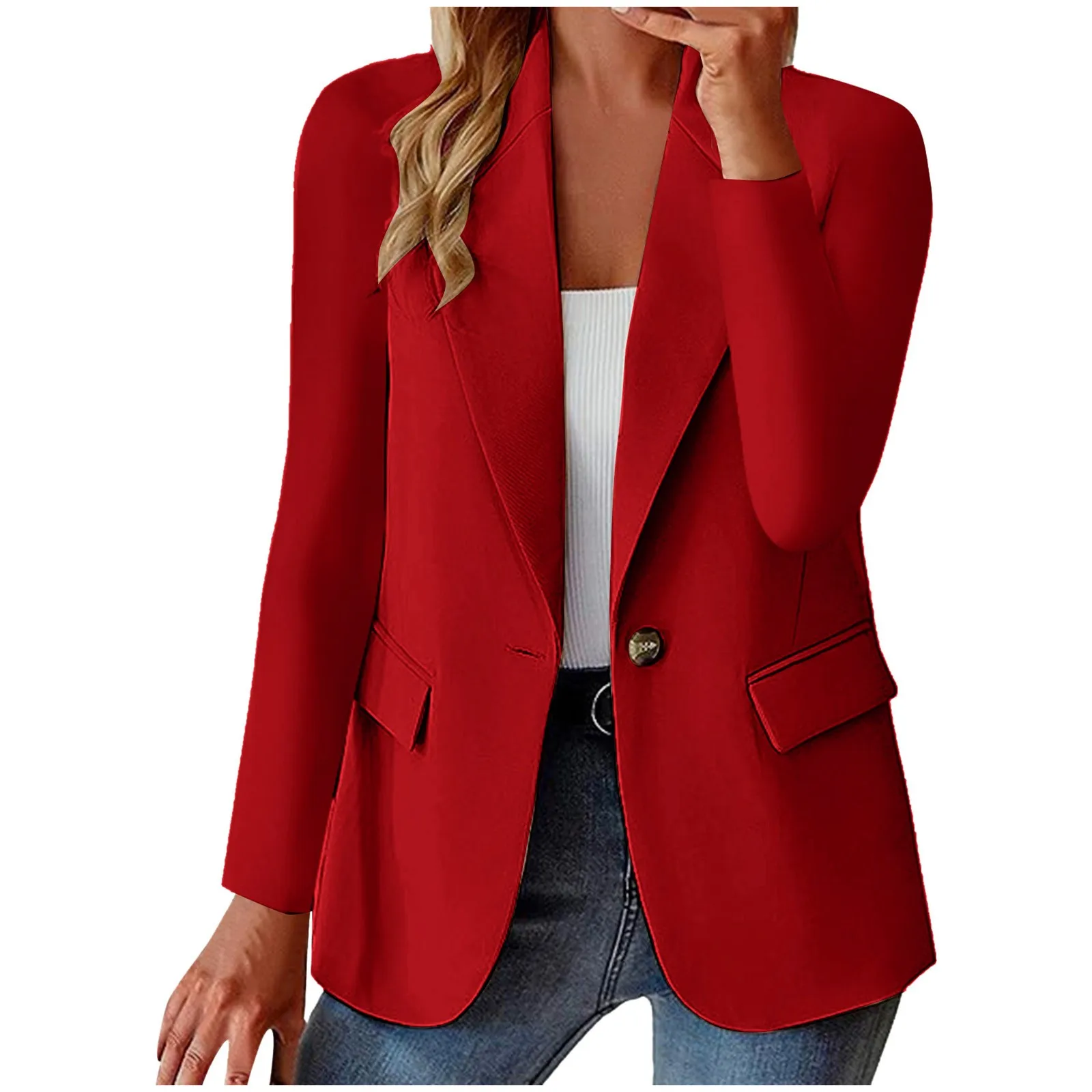 Single Button Women\'s Jacket Lightweight Long Sleeve Blazer Lady Commuter Office Outerwears  plus Size Fall Coats ropa de mujer