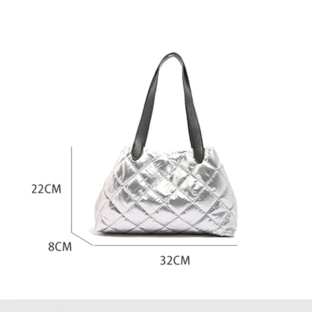 Women Quilted Hobo Handbag Large Capacity Puffer Shoulder Bag Soft Solid Color Portable Cotton Girls Winter Bag