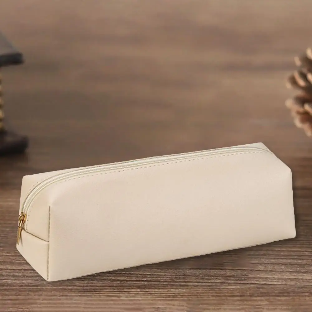 Pencil Case Durable Faux Leather Pencil Bag with Smooth Zipper Compact Portable Stationery Pouch for Home School