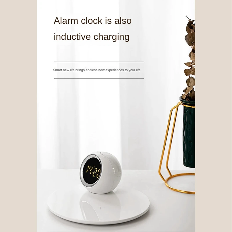 3 In 1 Wireless Charger Desktop Round Fast Charge Rotating Night Light Alarm Clock Desktop Ornament