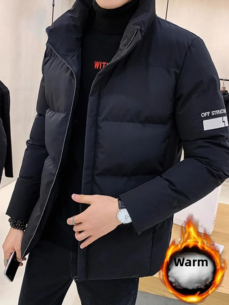

Men's Thiened Fce Lined Cotton Jaet Stand Collar Loose Warm Coat Faionable Urban Sle Stand Fit Winter Outerwear
