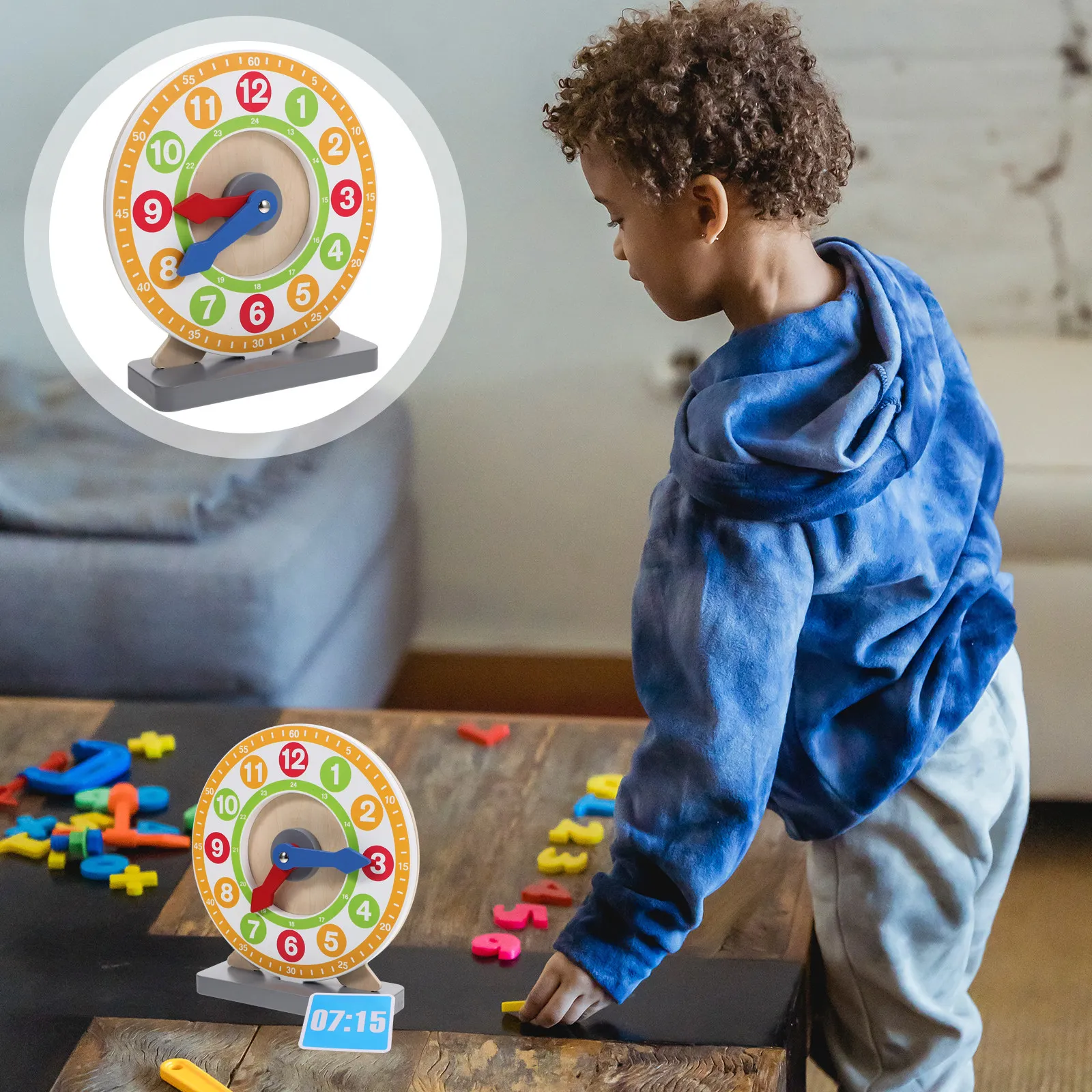 

Educational Wooden Clock for Toddlers Time Teaching Learning Tool Number Clock Multicolor Design Enhances Imagination