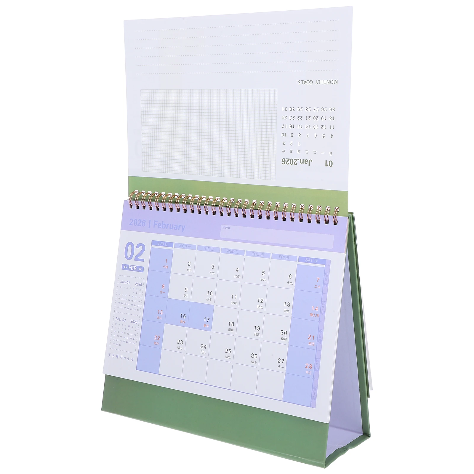 

2026 Standing Desk Calendar Flip Twin Wire Binding Mini Desktop Planner Green Compact Foldable 2026 Monthly Schedule Calendar